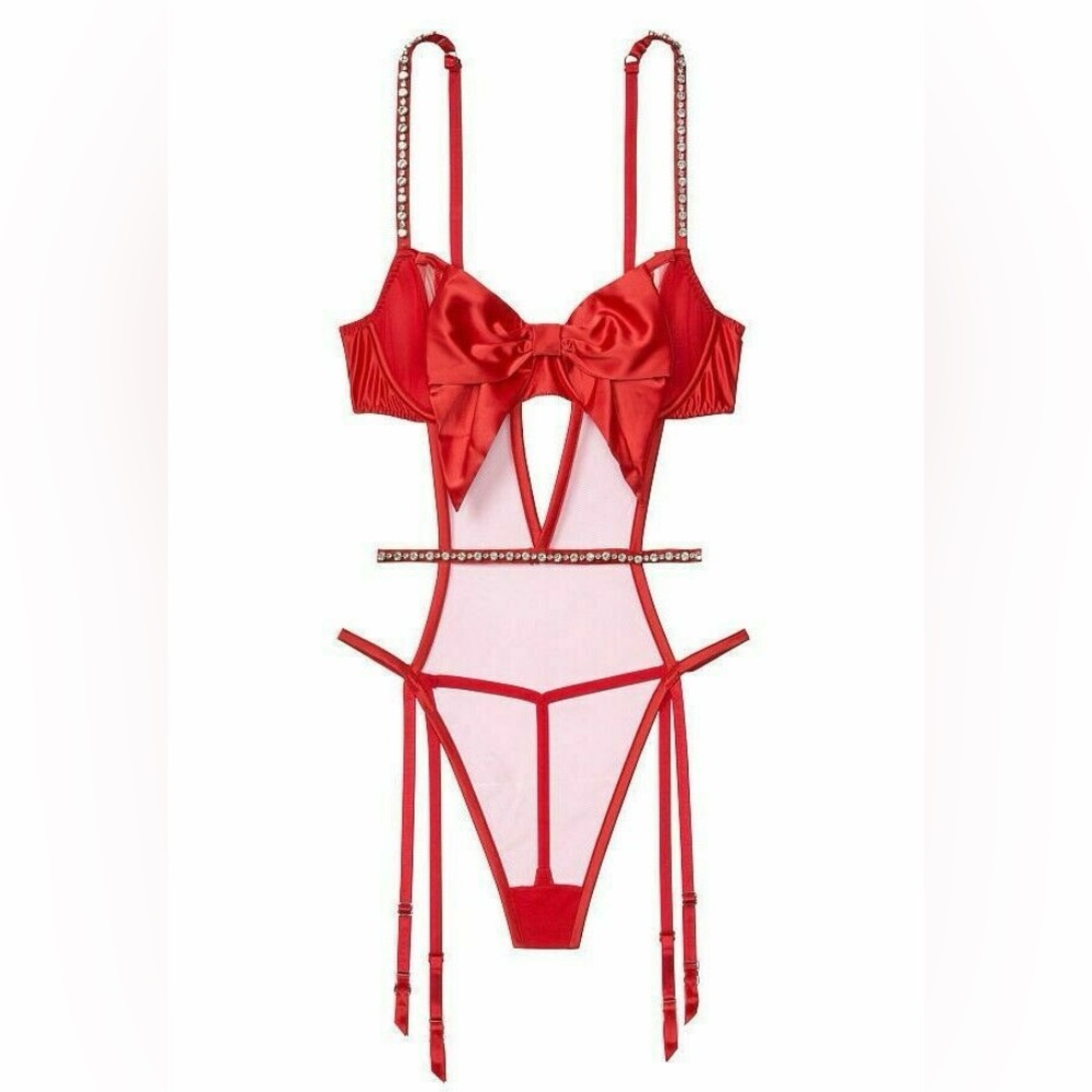 victoria’s secret rhinestone strappy red lingerie size extra small